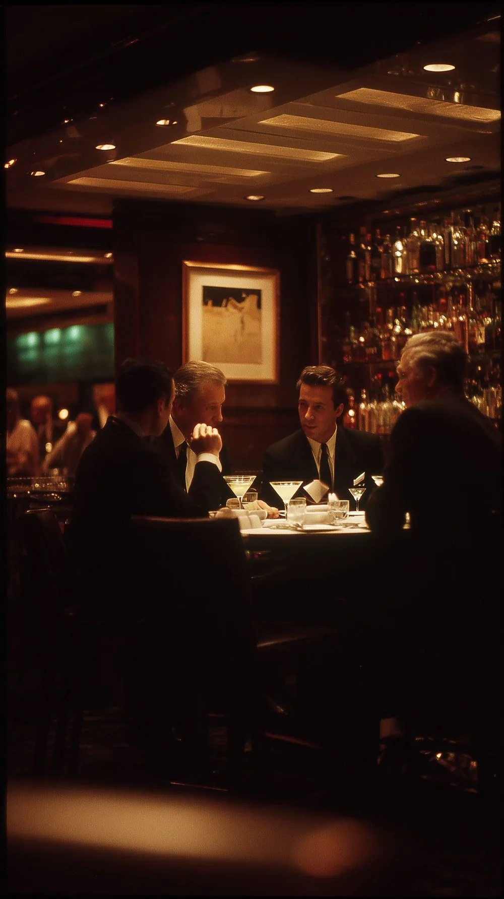 Two members in conversation over dinner at a candlelit table in the evening